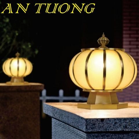  đèn trụ cổng đồng năng lượng mặt trời trang trí nhà phố cổ điển, biệt thự cổ điển, tân cổ điển D300mm 