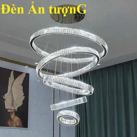  ĐÈN CHÙM THẢ PHÒNG KHÁCH THÔNG TẦNG PHA LÊ LED ĐẸP HIỆN ĐẠI ÁNH SÁNG 3 MÀU, 3 CHẾ ĐỘ, ĐỔI MÀU ÁNH SÁNG 