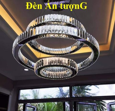  ĐÈN TRANG TRÍ PHÒNG KHÁCH - ĐÈN CHÙM PHA LÊ LED TRANG TRÍ PHÒNG KHÁCH ÁNH SÁNG ĐỔI MÀU, 3 MÀU 