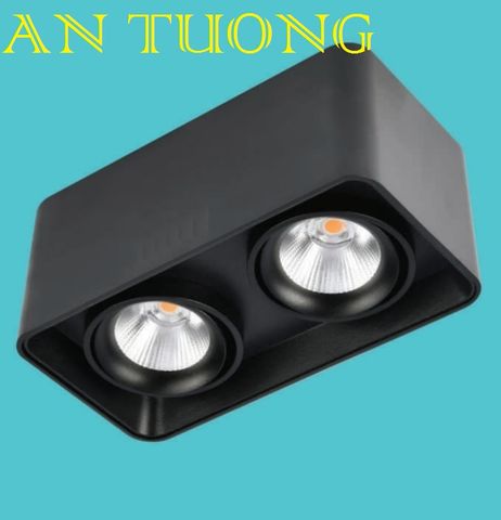  đèn lon led đôi 2 bóng xoay chiếu điểm ốp nổi 2 bóng LED COB 10w x 2 vỏ đen 