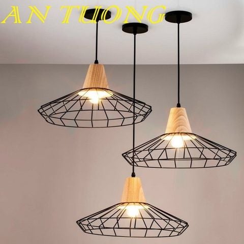  đèn thả trang trí đuôi gỗ khung sắt trang trí quầy bar, thả trang trí bàn ăn, đảo bếp, đèn thả trần nhà hàng, khách sạn 060 