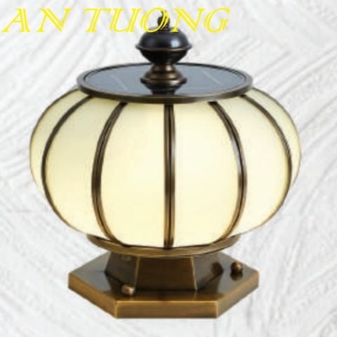  đèn trụ cổng đồng năng lượng mặt trời trang trí nhà phố cổ điển, biệt thự cổ điển, tân cổ điển D300mm 