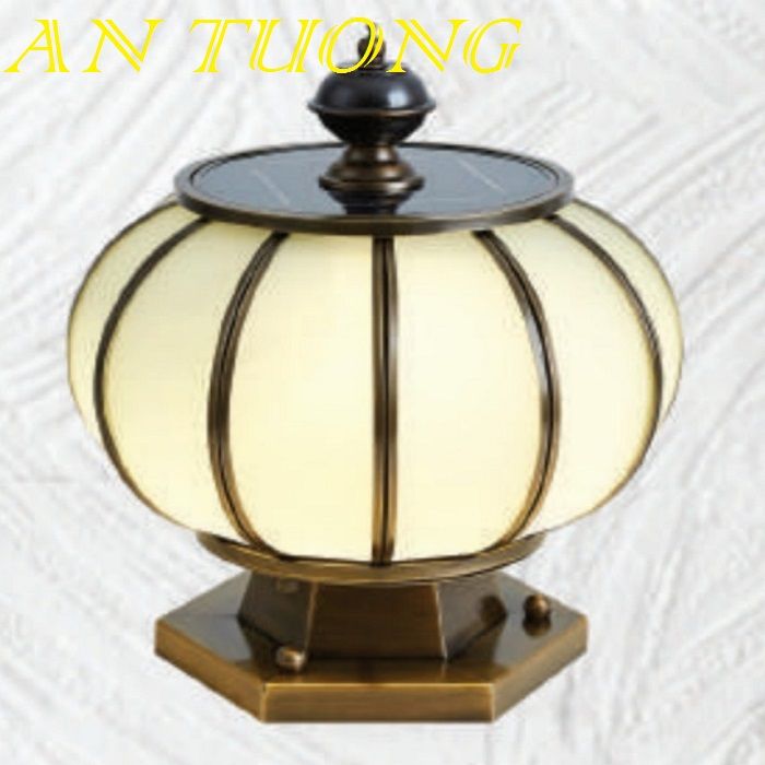 đèn trụ cổng đồng năng lượng mặt trời trang trí nhà phố cổ điển, biệt thự cổ điển, tân cổ điển D300mm