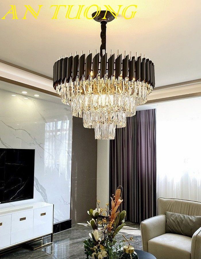đèn chùm pha lê led trang trí phòng khách đẹp, hiện đại - đèn chùm trang trí căn hộ chung cư 007
