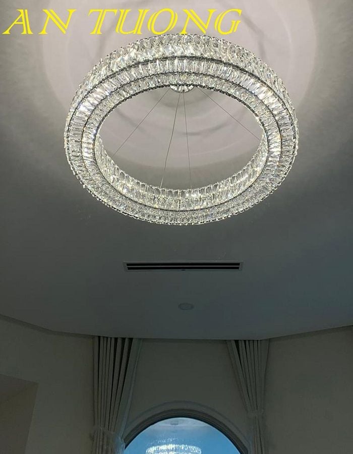 đèn chùm pha lê led trang trí phòng khách đẹp, hiện đại - đèn chùm trang trí căn hộ chung cư 016 ánh sáng LED 3 màu, 3 chế độ, đổi màu ánh sáng