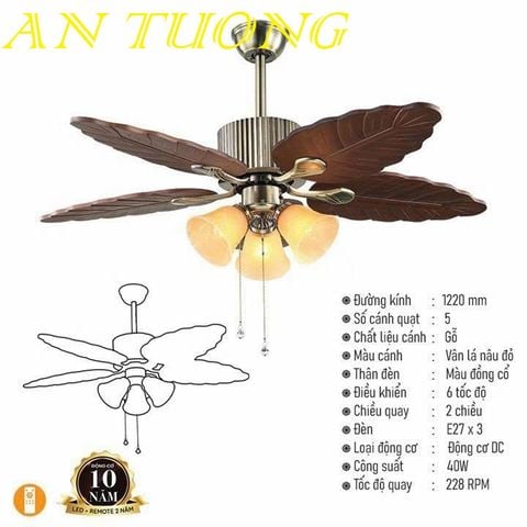  quạt trần đèn 5 cánh trang trí tân cổ điển phòng khách, phòng ngủ, phòng bếp, căn hộ chung cư 011 