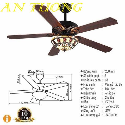  quạt trần đèn 5 cánh trang trí tân cổ điển phòng khách, phòng ngủ, phòng bếp, căn hộ chung cư 012 