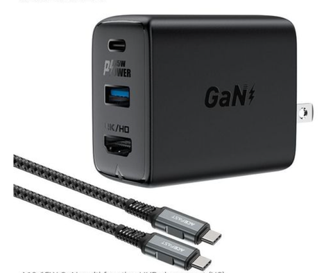 Củ Sạc ACEFAST A19 công nghệ Gan công suất 65W 3 cổng: cổng USB-C + cổng USB-A + 1 cổng Media, phích US tương thích sạc PD