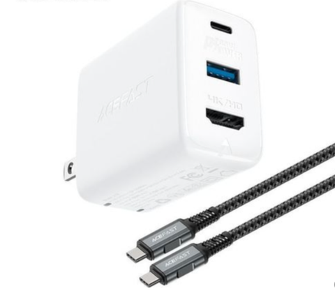 Củ Sạc ACEFAST A19 công nghệ Gan công suất 65W 3 cổng: cổng USB-C + cổng USB-A + 1 cổng Media, phích US tương thích sạc PD