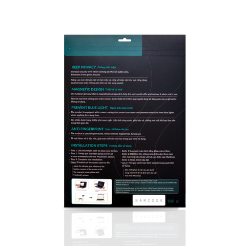 Miếng dán màn hình ANDORA chống nhìn trộm từ tính Macbook (Có che Camera)