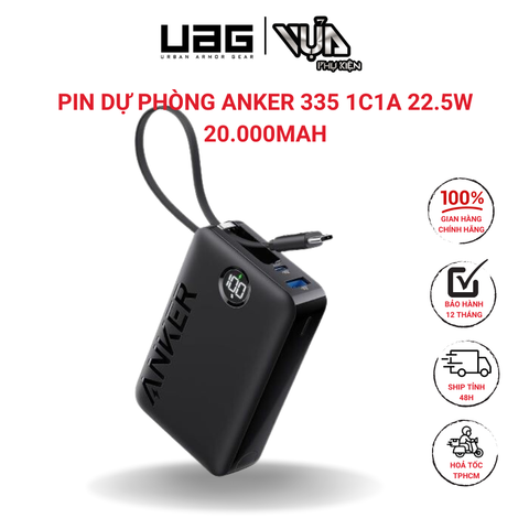  Pin dự phòng ANKER 335 1C1A 22.5W 20000mah (Built-In USB-C Cable) A1647 