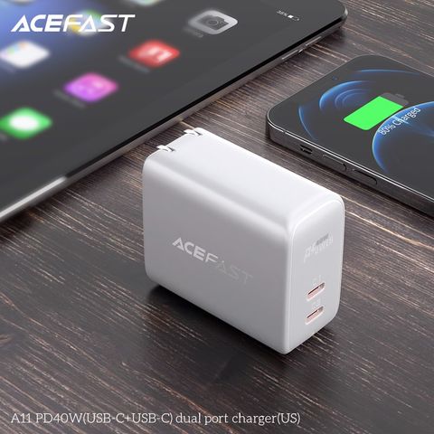  Củ Sạc ACEFAST PD3.0 40W 2 cổng USB-C (US) - A11 Đầu ra thông minh, hỗ trợ cho PD20W An toàn hơn, chống cháy 