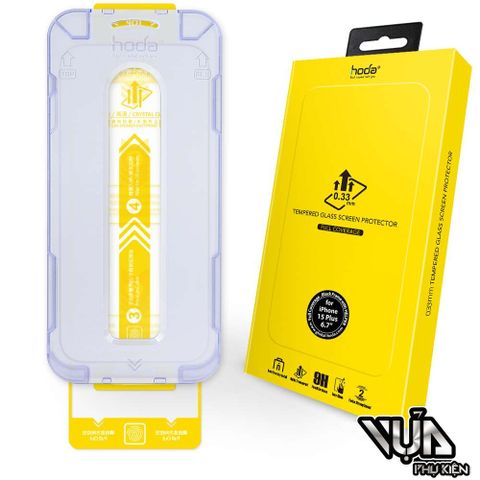 Kính cường lực HODA kèm khung trợ dán trong suốt có viền đen iPhone 15 series