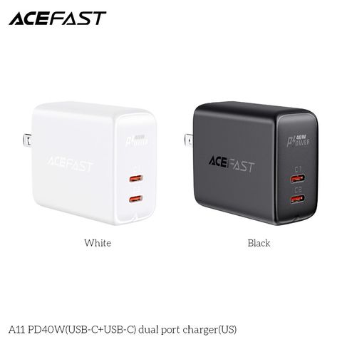  Củ Sạc ACEFAST PD3.0 40W 2 cổng USB-C (US) - A11 Đầu ra thông minh, hỗ trợ cho PD20W An toàn hơn, chống cháy 