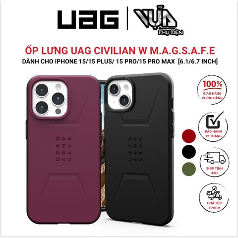  ỐP LƯNG UAG CIVILIAN W SẠC TỪ TÍNH BÁM DÍNH CHO IPHONE 15/ 15 PLUS/ 15 PRO/ 15 PRO MAX 