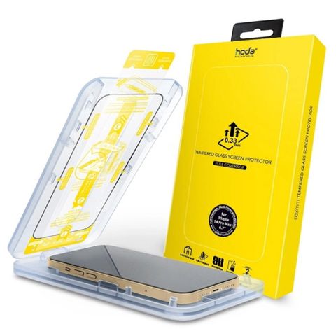  Miếng dán cường lực kèm khung trợ dán HODA trong suốt có viền đen cho iPhone 14/14 Plus/14 Pro/ 14 ProMax 