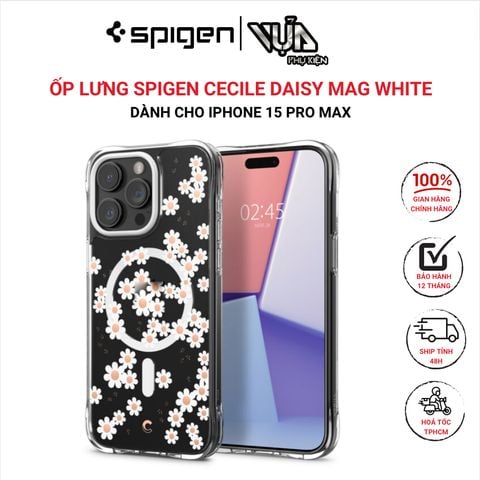  ỐP LƯNG IPHONE DÀNH CHO 15 PRO MAX SPIGEN CECILE DAISY MAG WHITE 