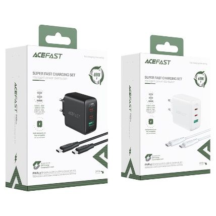  Củ Sạc ACEFAST PD3.0 65W 3 cổng USB-C+USB-C+USB-A (EU) -A13 Tương thích và có thể sạc cùng lúc nhiều thiết bị 