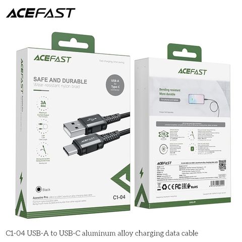  Dây Cáp ACEFAST Type C (1.2m) - C1-04 dòng điện lên đến 3A, chiều dài 1.2m, đầu nối hợp kim nhôm 