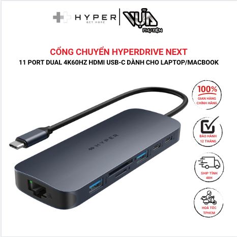  Cổng Chuyển Hyperdrive Next 11 Port Dual 4K60Hz Hdmi Usb-C Dành Cho Laptop/Macbook