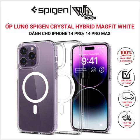  ỐP LƯNG M.A.G.S.A.F.E DÀNH CHO IPHONE 14 PRO/ 14 PRO MAX SPIGEN CRYSTAL HYBRID MAGFIT WHITE