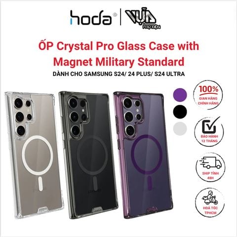  ỐP Crystal Pro Glass Case with Magnet Military Standard HODA DÀNH CHO SAMSUNG S24/ 24 PLUS/ S24 ULTRA 