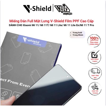  Miếng Dán Full Mặt Lưng V-Shield Film PPF Cao Cấp Dành Cho Xiaomi Mi 11/ Mi 11T/ Mi 11 Lite/ Mi 11 Lite En/Mi 11 T Pro 