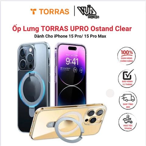  Ốp lưng TORRAS UPRO Ostand Clear cho iPhone 15 Pro/ 15 Pro Max ảo vệ chống trầy xước, chống sốc 