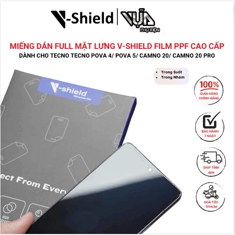 Miếng Dán Full Mặt Lưng V-SHIELD Film PPF Cao Cấp cho Tecno Tecno Pova 4/ Pova 5/ Camno 20/ Camno 20 Pro