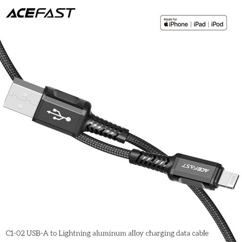  Dây Cáp ACEFAST Lightning (1.2m) - C1-02 Cáp hỗ trợ sạc nhanh (lên đến 2.4A) đồng thời chống quá nhiệt 