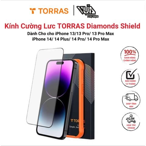  Kính cường lực TORRAS Diamonds Shield cho iPhone 13/13 Pro/ 13 Pro Max/ iPhone 14/14 Plus/ 14Pro/ 14 ProMax 