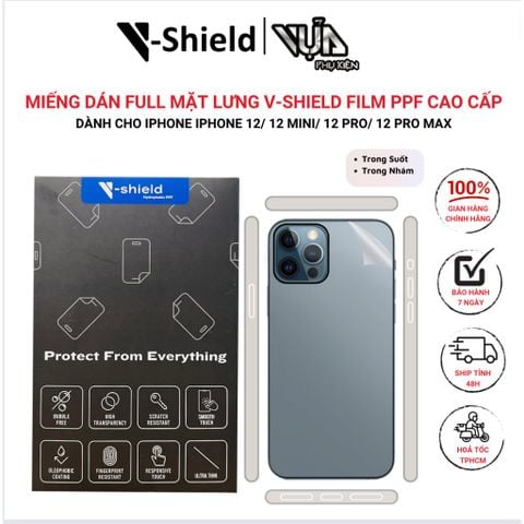 Miếng Dán Full Mặt Lưng V-Shield Film PPF Cao Cấp DÀNH CHO IPHONE iPhone 12/ 12 Mini/ 12 Pro/ 12 Pro Max