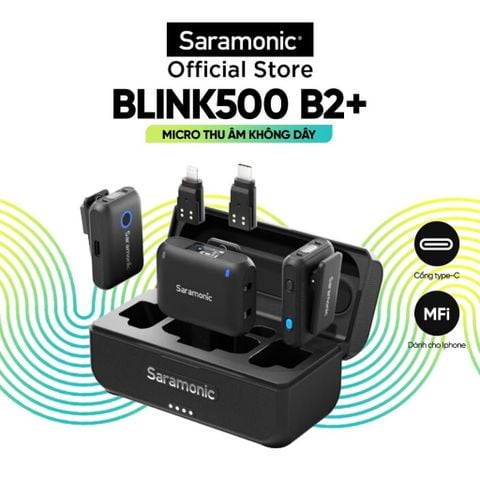 Micro thu âm không dây Saramonic Blink500 B2+ Kết nối 4 in 1 - cho máy ảnh và điện thoại - Hàng chính hãng