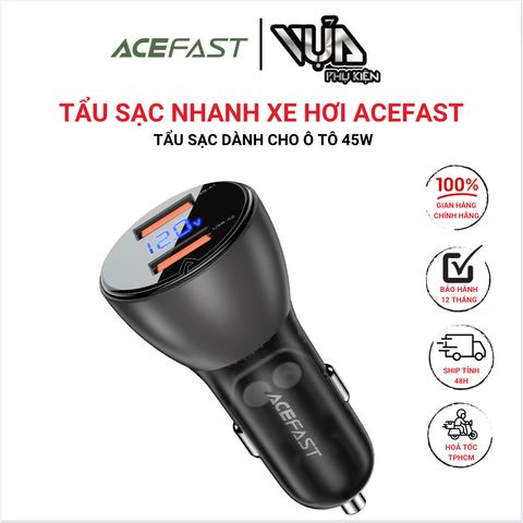  TẨU SẠC NHANH ACEFAST B7 45W Bộ sạc xe hơi bằng kim loại với màn hình kỹ thuật số Sạc nhanh độc lập hai cổng 