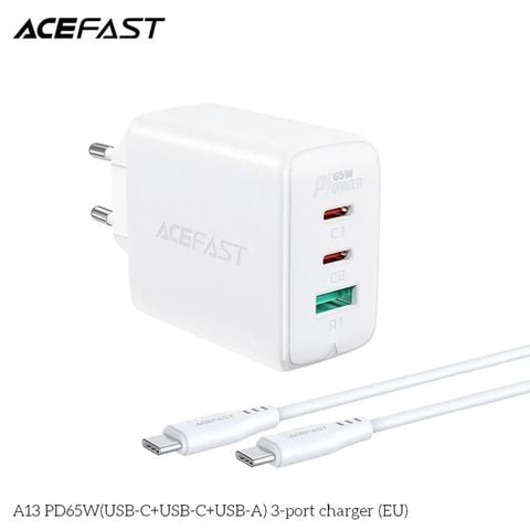 Củ Sạc ACEFAST PD3.0 65W 3 cổng USB-C+USB-C+USB-A (EU) -A13