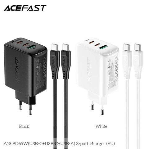  Củ Sạc ACEFAST PD3.0 65W 3 cổng USB-C+USB-C+USB-A (EU) -A13 Tương thích và có thể sạc cùng lúc nhiều thiết bị 