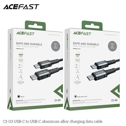  Dây Cáp ACEFAST Type C to Type C (1.2m) - C1-03 0W cho máy tính và sạc nhanh 3A cho điện thoại Android 