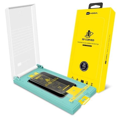 Kính Cường Lực Hoda 3D iPhone 15 Pro Max Trong Suốt Kèm Khung Trợ Dán