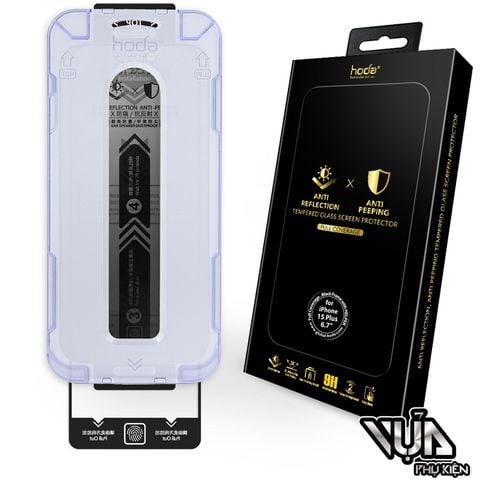 Kính cường lực HODA 2IN1 kèm khung trợ dán chống chói và chống nhìn trộm iPhone 15 Series