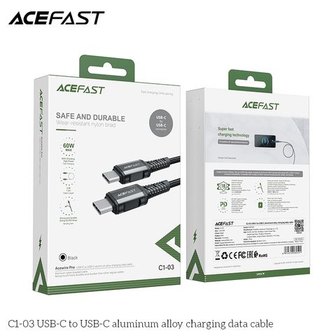  Dây Cáp ACEFAST Type C to Type C (1.2m) - C1-03 0W cho máy tính và sạc nhanh 3A cho điện thoại Android 