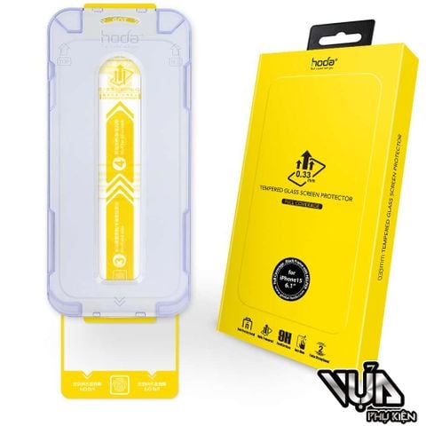Kính cường lực HODA kèm khung trợ dán trong suốt có viền đen iPhone 15 series