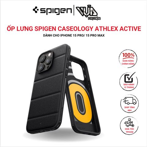  ỐP LƯNG IPHONE 15 PRO/ 15 PRO MAX SPIGEN CASEOLOGY ATHLEX ACTIVE BLACK chất liệu TPU mềm dẻo và PC cứngcáp 