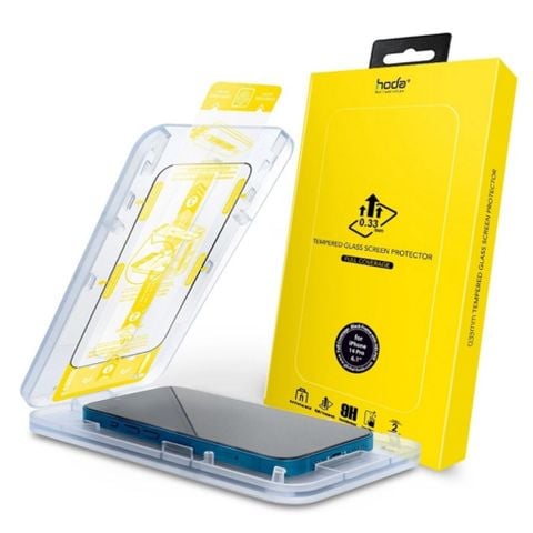 Kính Cường Lực kèm khung trợ dán HODA trong suốt có viền đen cho iPhone 14 Series