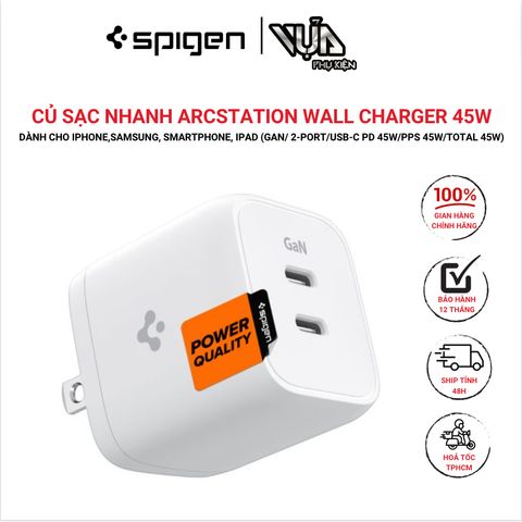  CỦ SẠC NHANH Spigen ARCSTATION WALL CHARGER 45W SPIGEN DÀNH CHO IPHONE,SAMSUNG, IPAD (GAN/ 2-PORT/USB-C PD 45W/PPS 45W 