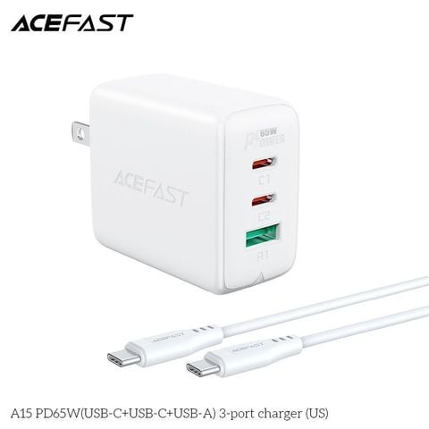 Củ Sạc Nhanh ACEFAST PD3.0 65W 3 cổng USB-C+USB-C+USB-A (US) - A15