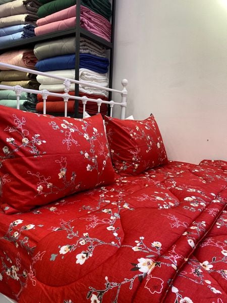  Bedding bộ chăn ga gối đẹp Cành đào đỏ 