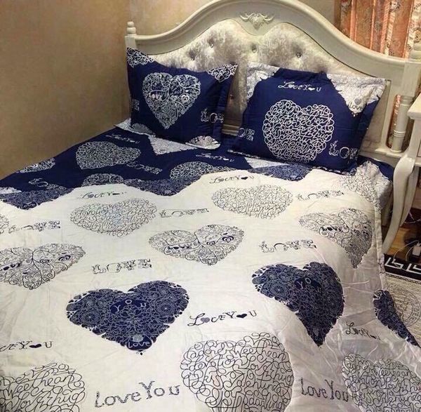  Bedding bộ chăn ga gối cưới Love trắng mix love xanh 