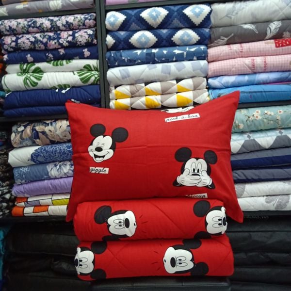  Bedding bộ chăn ga gối đẹp Mickey đỏ 