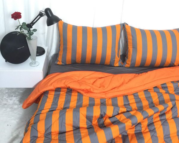  Bedding bộ chăn ga gối đẹp Sọc Cam xám 