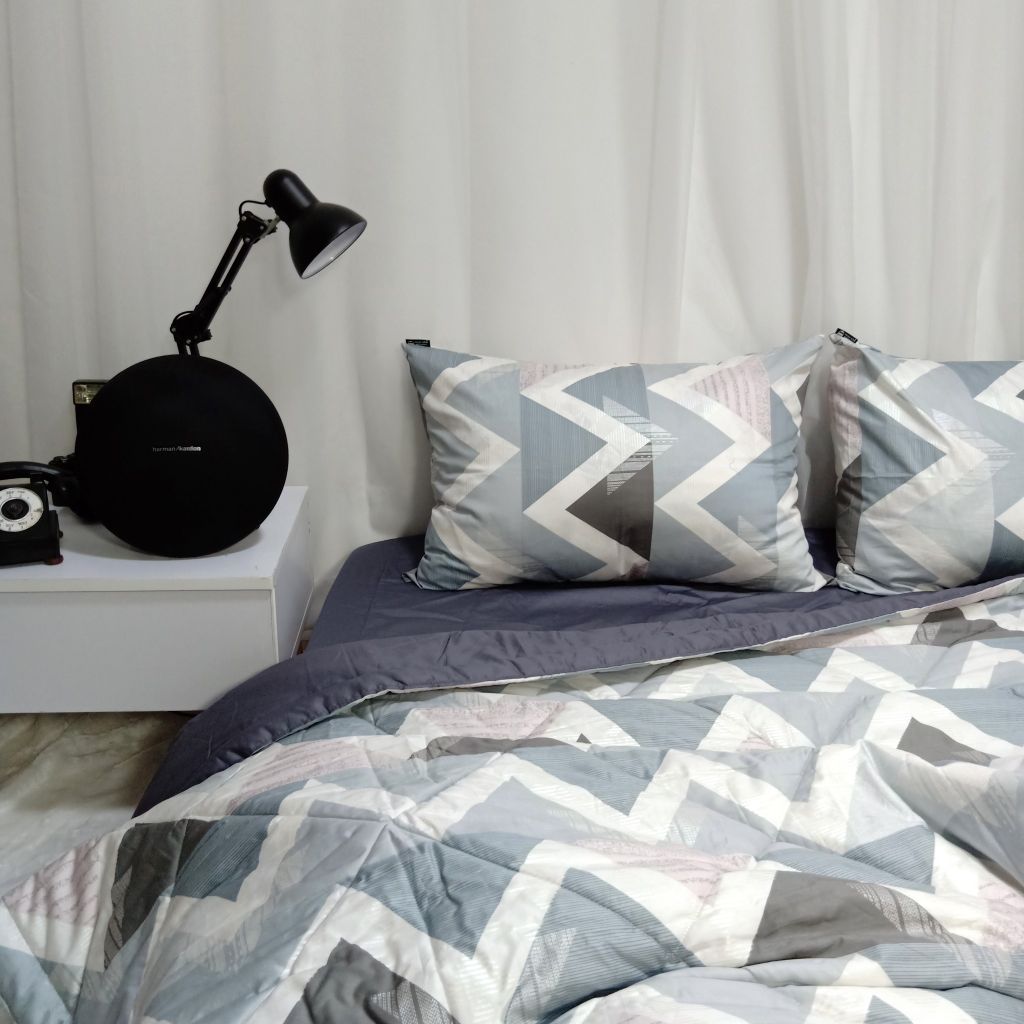  Bedding bộ chăn ga gối đẹp Ziczac xám 